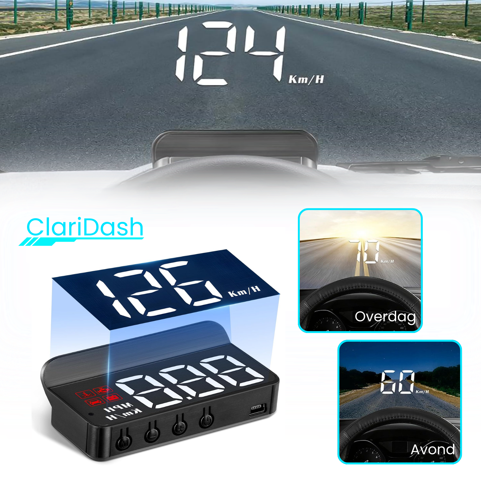 ClariDash GPS Snelheidsmeter met HUD Display - OBD Ondersteuning