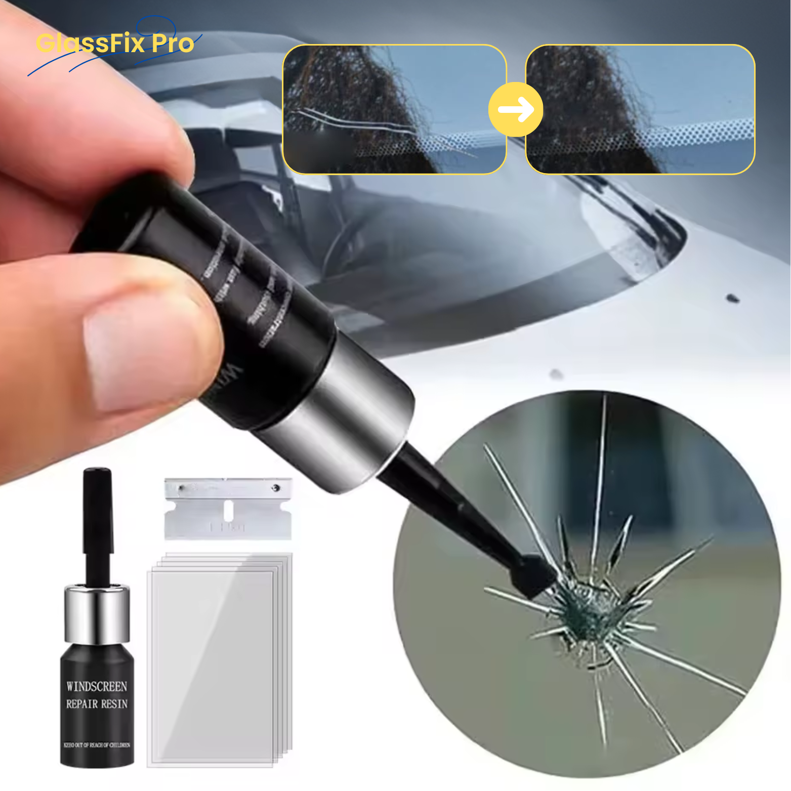 GlassFix Pro Autoruit Reparatieset - 1+1 GRATIS