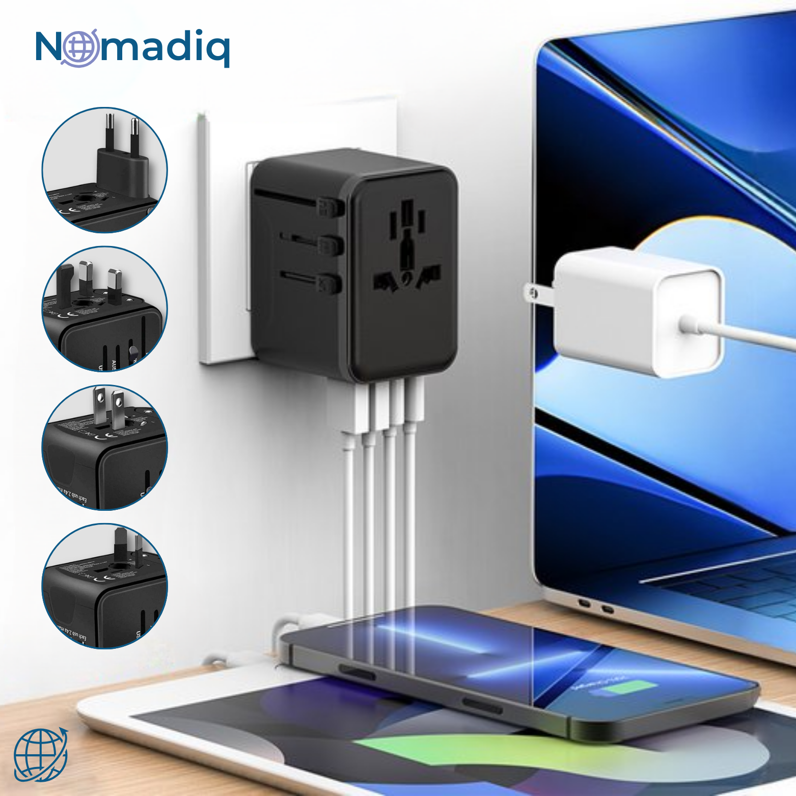 Nomadiq Wereldstekker met USB & Snellader