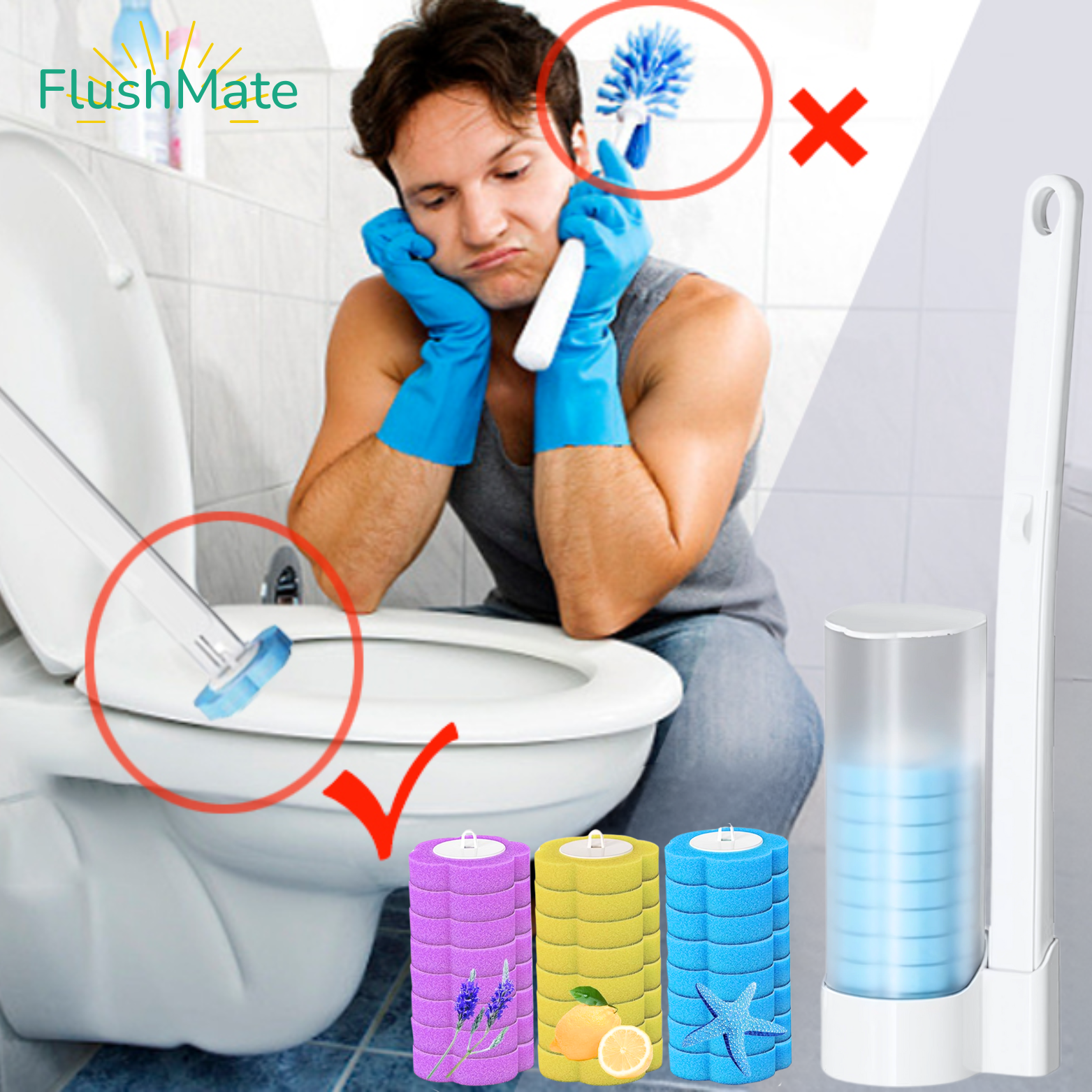 FlushMate Toiletborstel met Wegwerpnavullingen