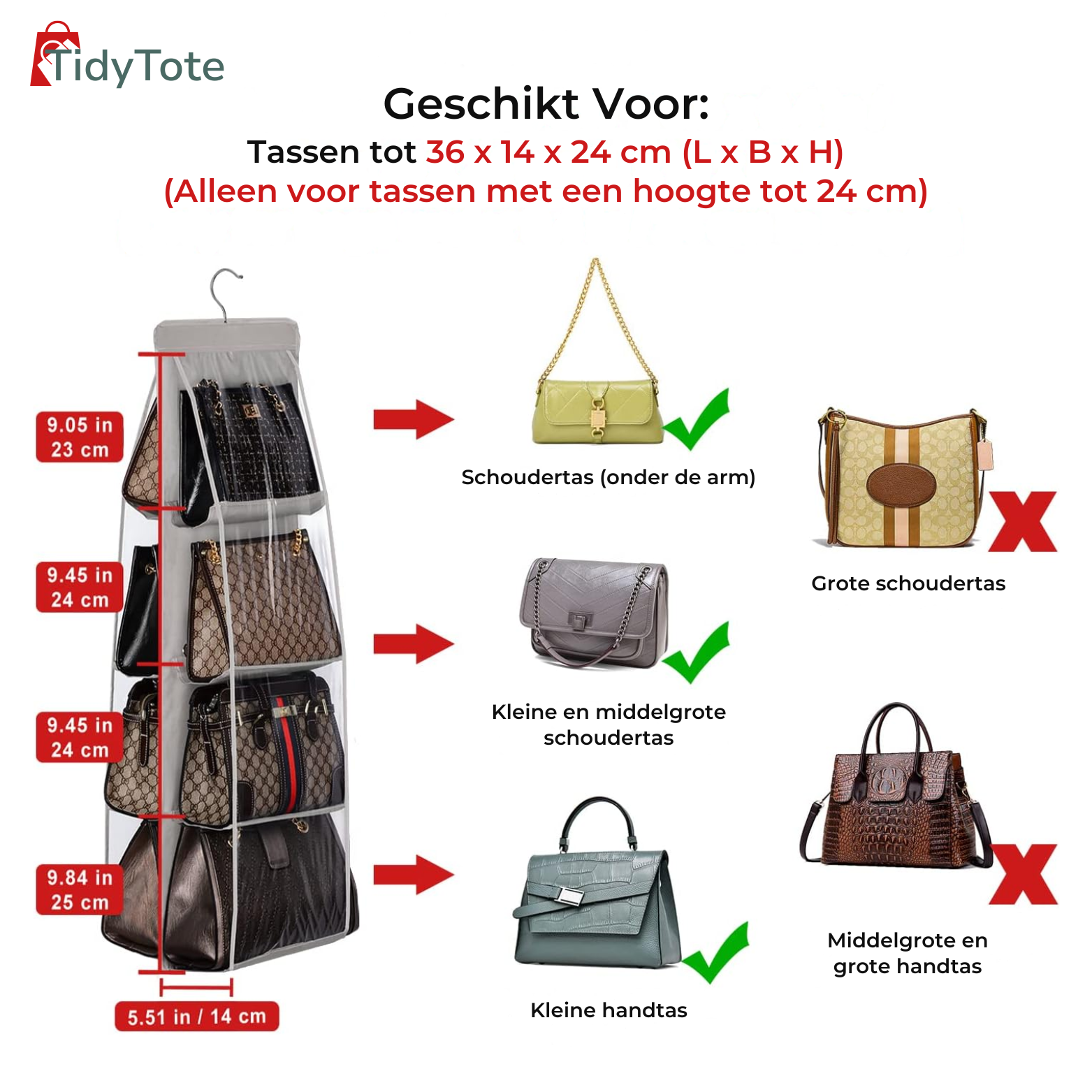 TidyTote Hangende Tassen Organizer - 8 Vakken