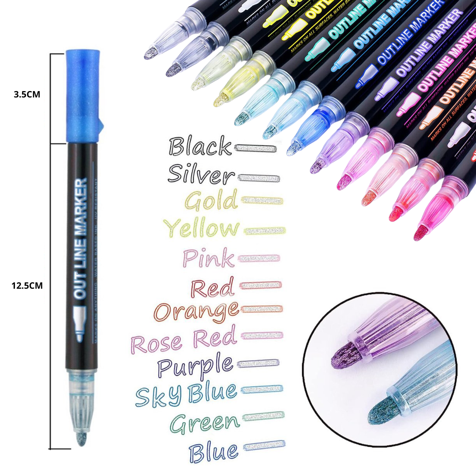 Vigna Glitter Marker - 12 Kleuren