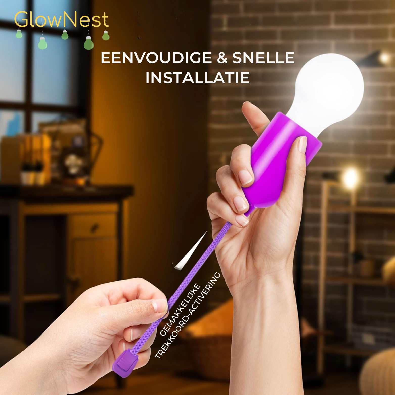 GlowNest LED Draadloze Trekkoordlampen