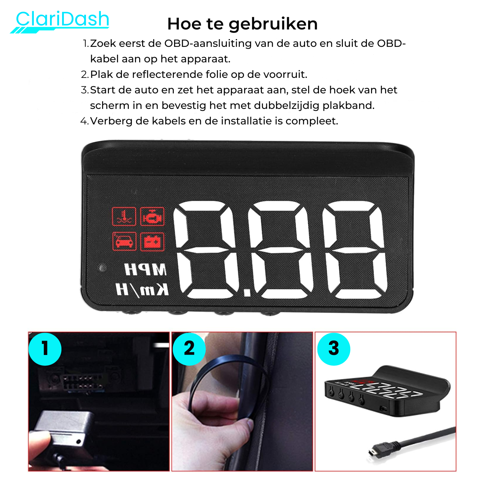 ClariDash GPS Snelheidsmeter met HUD Display - OBD Ondersteuning